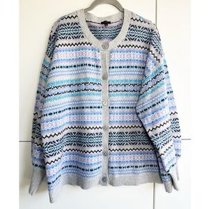 Talbots Fair Aisle Cardigan Sweater Size 2X Purple Gray Black Soft Cozy Warm